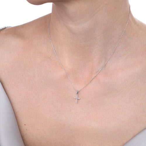 Lănțișor cu pandantiv cruce din aur alb cu diamante Diamond Cross Pendant Necklace
