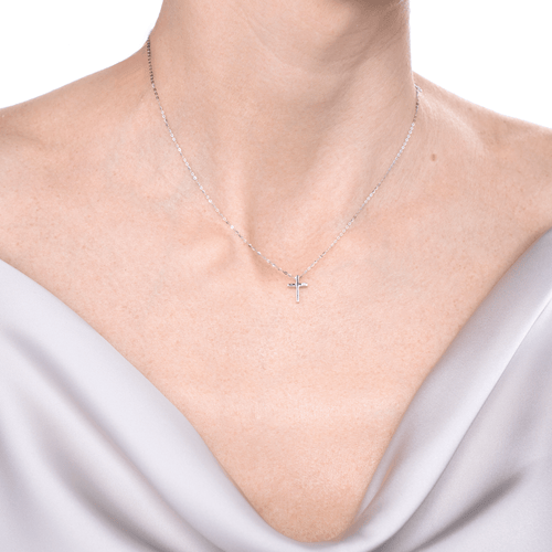 Lănțișor cu pandantiv din aur alb cu diamante Diamond Grace Cross Necklace