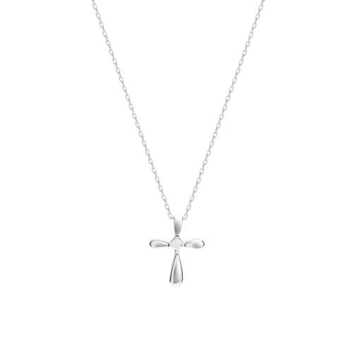 Lănțișor cu pandantiv din aur alb cu diamante Radiant Peak Cross Necklace