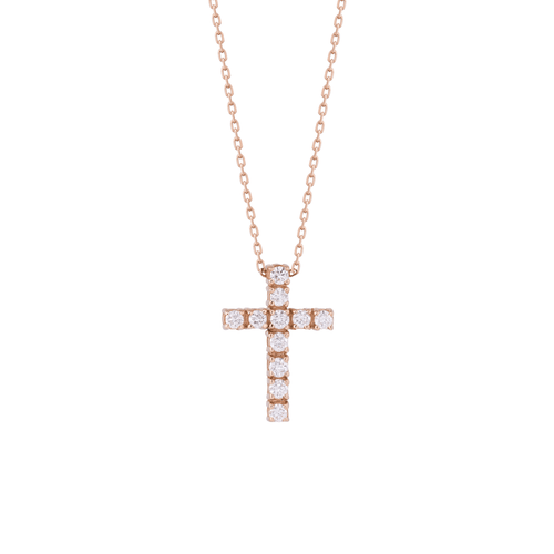 Lănțișor cu pandantiv din aur roz cu diamante Divine Diamond Crucifix Necklace